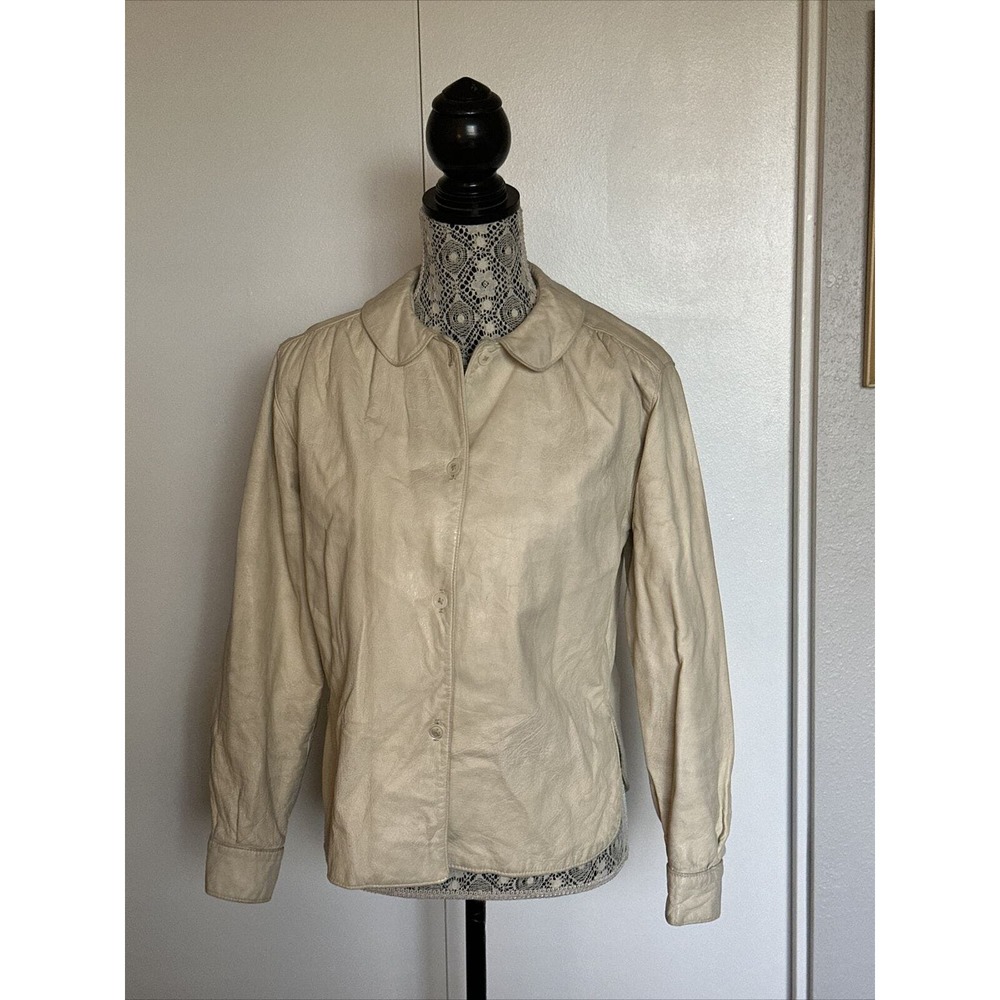Vintage TOWN AND TRAVEL Leather Jacket Blazer Cream Womens Size SMALL